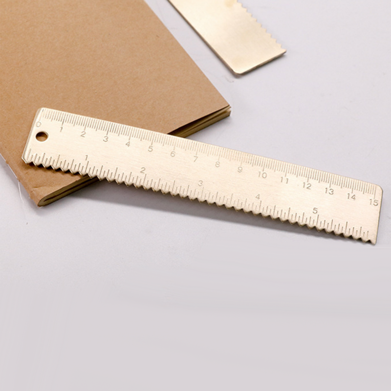 Mosiężna linijka mosiężne narzędzie pomiarowe 15cm z podwieszanym otworem o grubości miedzianej linijki złoty mosiądz narzędzie pomiarowe z prostym i falowym