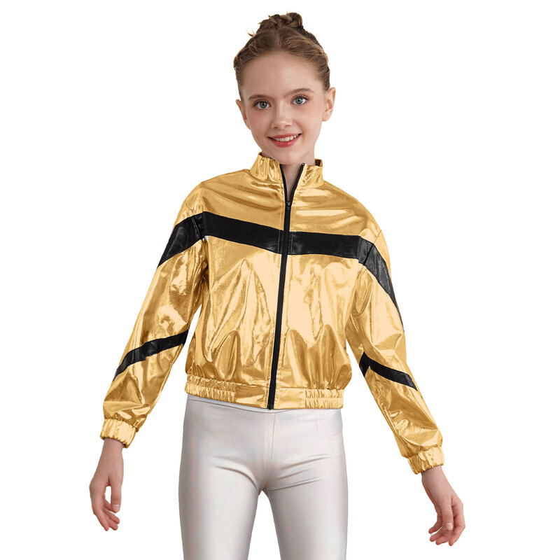 Модная блестящая бейсбольная куртка металлик для девочек и мальчиков, куртка с длинным рукавом, Детская джазовая куртка в стиле хип-хоп для уличного танца, Клубная одежда, верхняя одежда