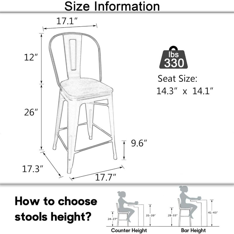 Aklaus 회전 금속 바 의자, 카운터 높이 4 개 세트, 등 회전 금속 바 의자, 나무 시트 2 개
