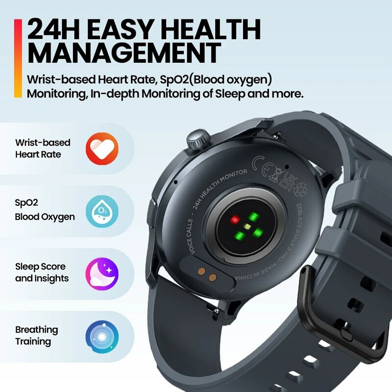 Zeblaze btalk 3 Pro หน้าจอสมาร์ทวอท์ช AMOLED โทรศัพท์บลูทูธ Hi-Fi ระบบติดตามสุขภาพและการออกกำลังกาย