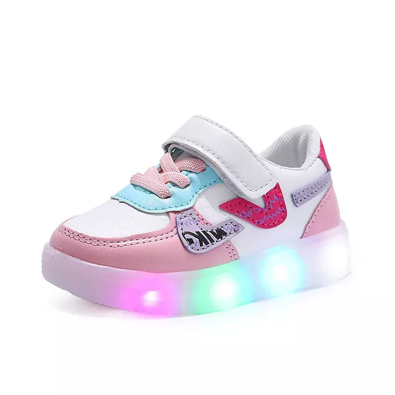 Sepatu olahraga anak laki-laki dan perempuan, sneaker sol lembut Musim Semi dan Gugur 2023, sepatu bayi lampu LED
