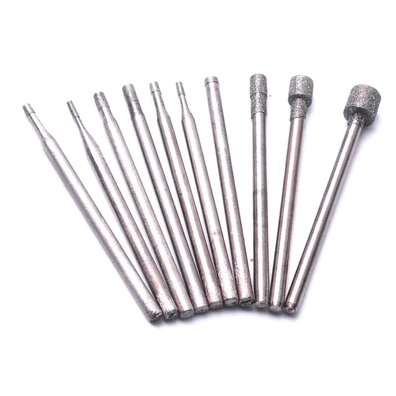10Pc Diamond Burr Core Bits Grinding Head 0.8-5mm W 2.35mm Shank Rotary Tool For Electrical Grinder Accessory