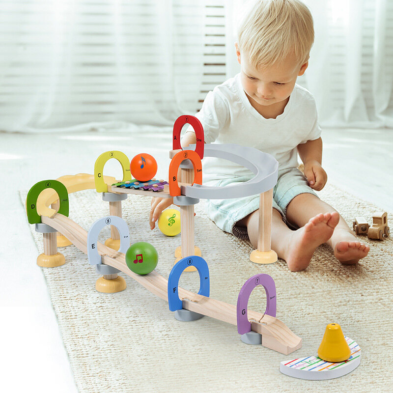 Wood Music Percussion Piano Ball Track Roller Ball Assembly Building Blocks Early Education Children Intelligence Wooden Toys