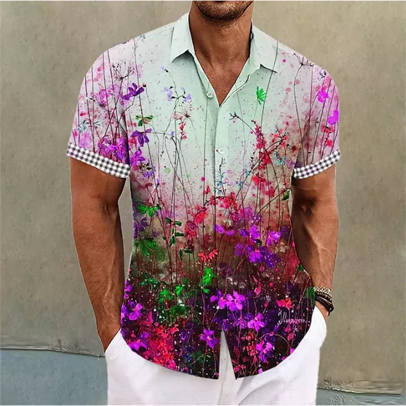 패셔너블한 남성 셔츠, 라펠 디자이너 디자인, 럭셔리 캐주얼 하와이안 반팔 셔츠, 편안한 통기성 꽃 셔츠