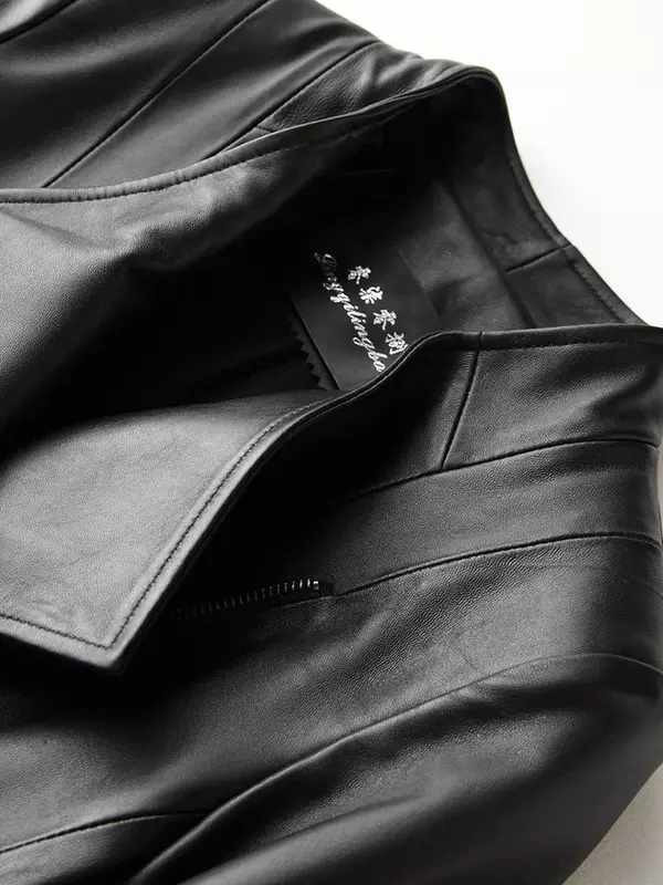 Jaqueta de couro genuíno feminina, casaco 100% pele de carneiro, vintage coreano, fina, curta, pele real, roupa feminina, 2022