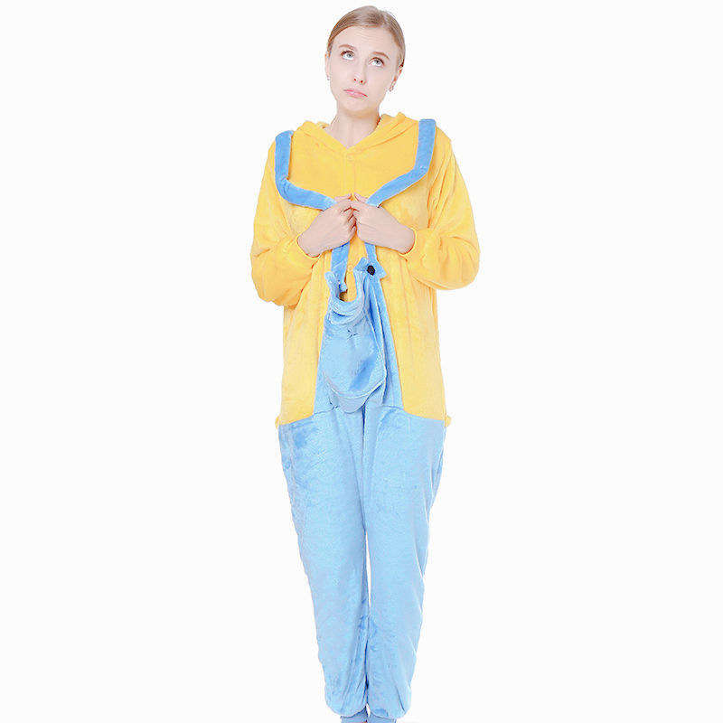 Pyjama Combinaison Assortie Bleu et Jaune pour Parent et Enfant, Tenue de Cosplay de ixde Vacances, Costume Chaud à Capuche, Vêtements de Maison