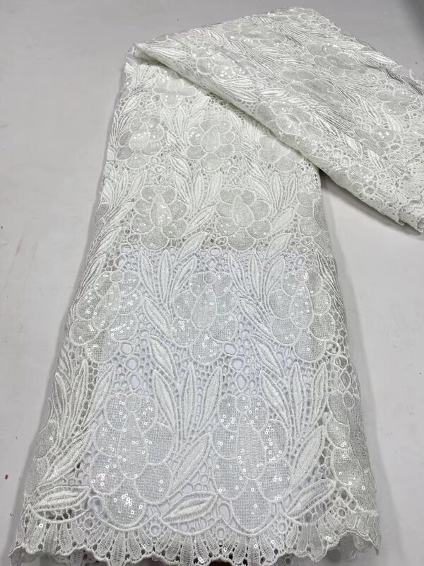 2023 High Quality African Nigerian Lace Fabric Embroidery French Tulle Cotton Wedding Party Dress Guipure Sequins sewing PL350-6