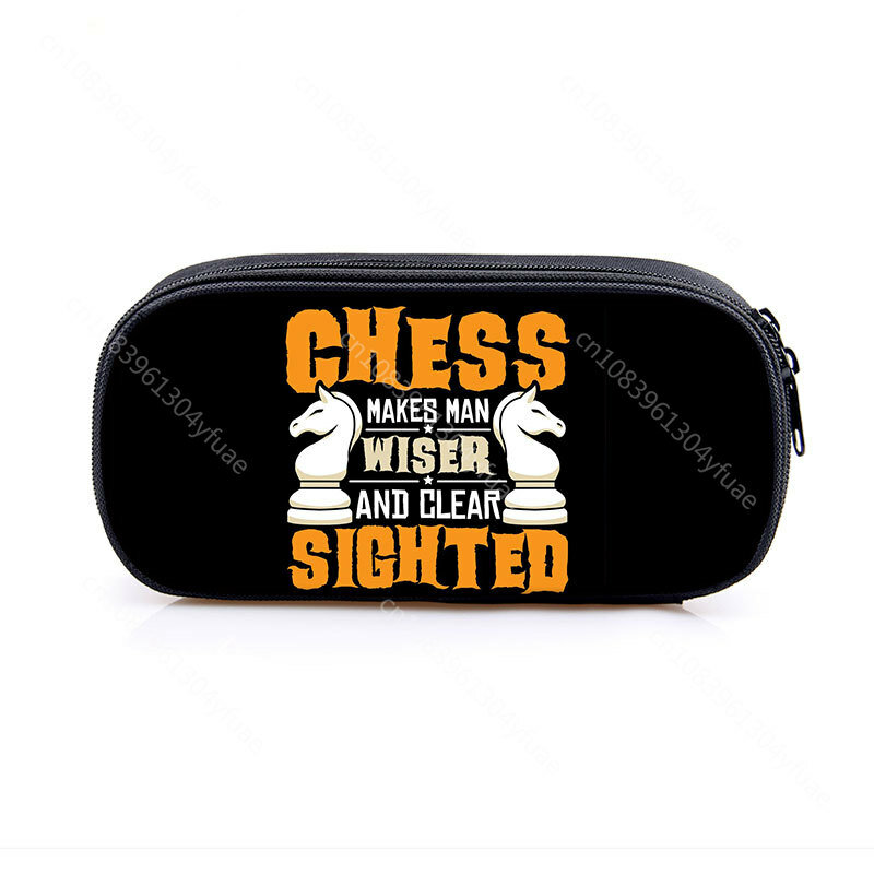 Gioco del giocatore di scacchi stampa astuccio cosmetico borsa per matite di scacchi scatola per matite di controllo borsa fissa organizzatore da viaggio forniture per astucci scolastici