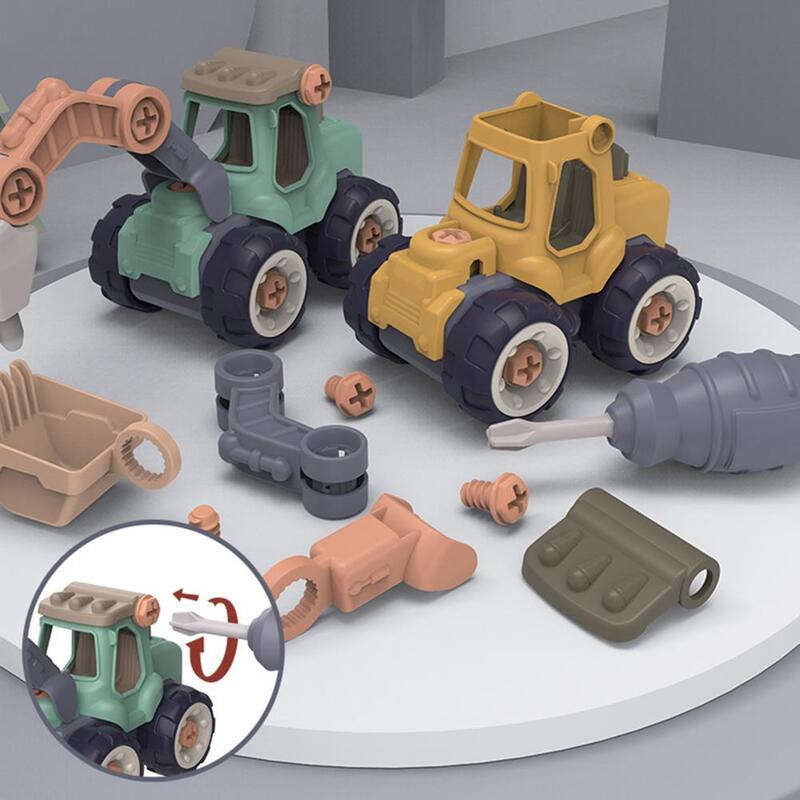 Mainan kendaraan Teknik 4 gaya, mainan plastik konstruksi traktor Dump Truck bulldoser Model hadiah Mini anak laki-laki Diy
