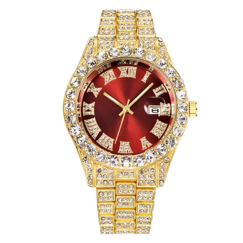 Relogio Masculino jam tangan pria, jam tangan pria mewah kuarsa, jam tangan Stainless Steel berlian modis bercahaya kalender 2023