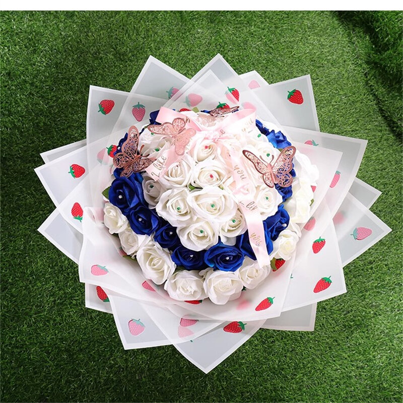 Papel de envolver de flores de estilo coreano, Gato y fresa, borde de molienda, embalaje de rosas, Material de envoltura de ramo de floristería, 20 unids/lote por paquete