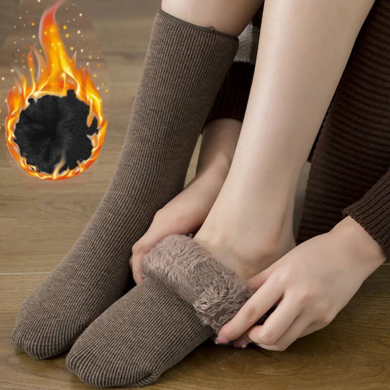 Длинные Плюшевые мужские носки, мягкие супер толстые зимние носки из чистого хлопка, устойчивые к холоду однотонные зимние носки для мужчин