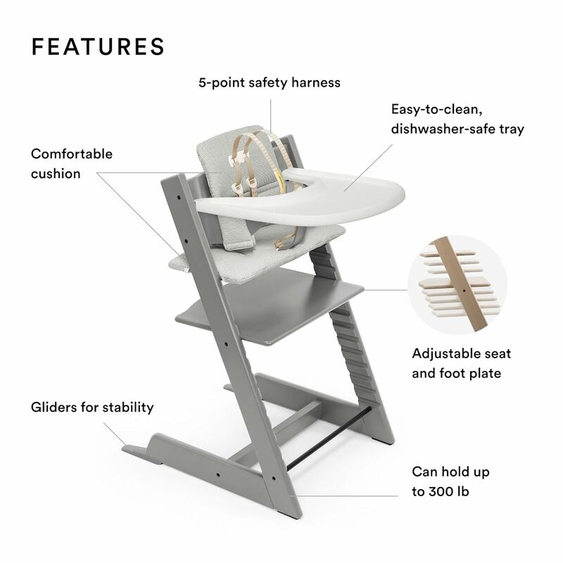 High Chair and cushion with tray -  grey and Nordic Grey - adjustable, convertible, all-in-one high chair
