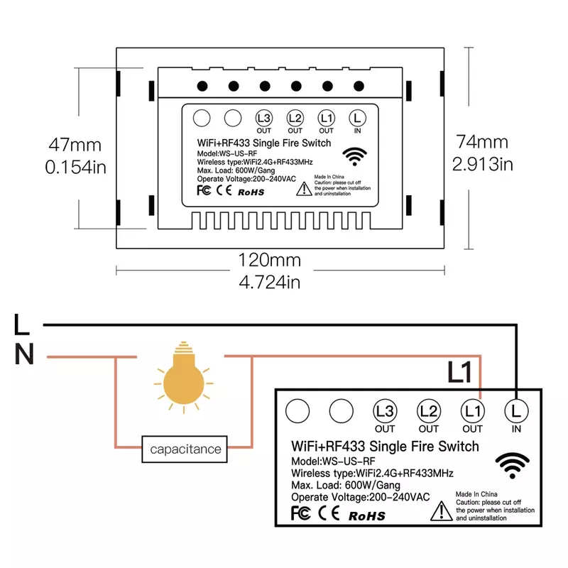 Interruptor de luz inteligente WiFi RF433, sin cable neutro, Control por aplicación Smart Life, Tuya, funciona con Alexa, Google Home, 110V, 220V, nuevo