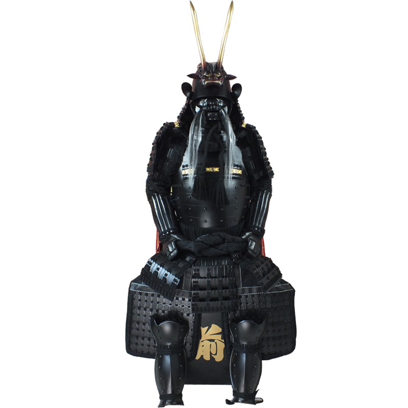 Японский самурайский доспех, старинные страны защиты, носимый головной призрак, черный воин, броня, шлем
