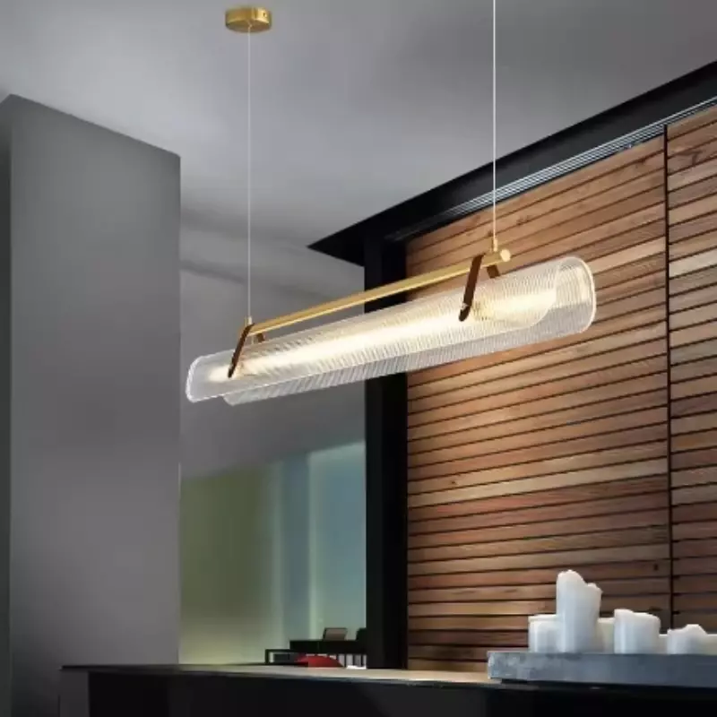 Line Pendant Lamp Nordic Modern Luxury Office Dining Room Bedroom Hanging Fixtures Ceiling Lighting Iron LED Acrylic Chandeliers