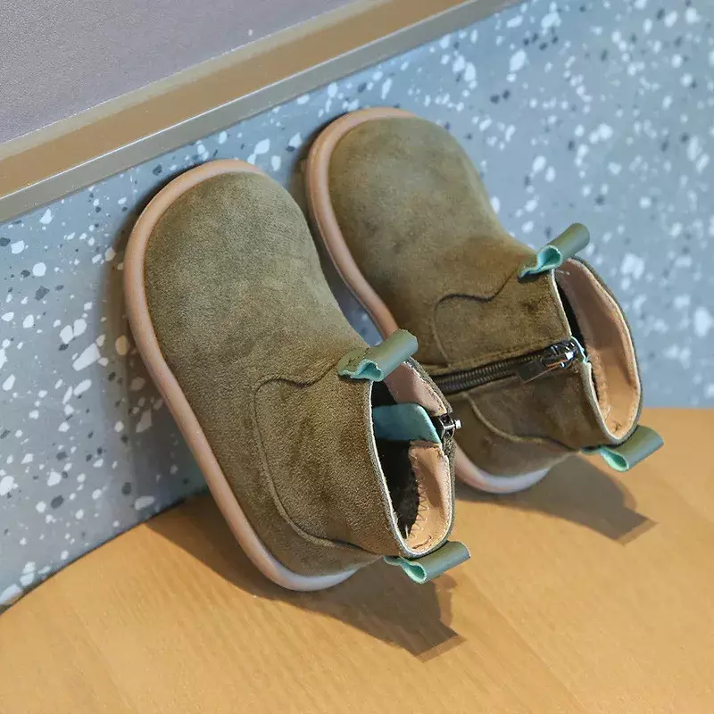 Niemowlęta chłopcy buty dziewczęce jesień zima Oxford zamszowe buty dziecięce na co dzień na zewnątrz antypoślizgowe obuwie dziecięce pluszowe botki dziecięce
