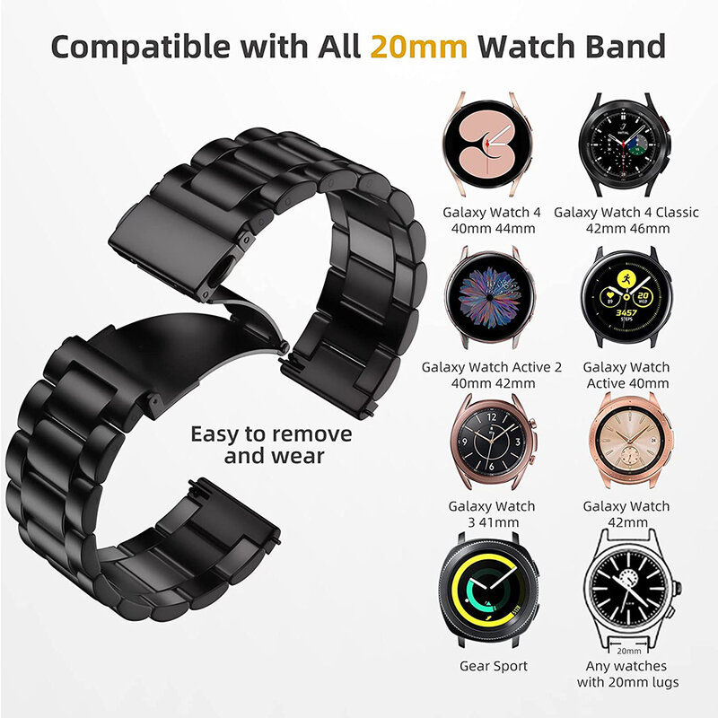 Metal Strap for Samsung Galaxy Watch 6/5/4 40mm 44mm Stainless Steel Band Galaxy Watch 6/4 Classic 47mm 43mm 46mm 42mm/5pro 45mm