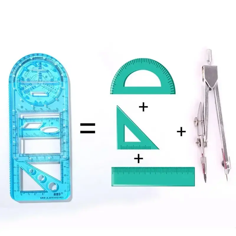 For School Multifunctional Primary School Activity Drawing Geometric Ruler Triangle Ruler Compass Protractor Set Measuring Tool