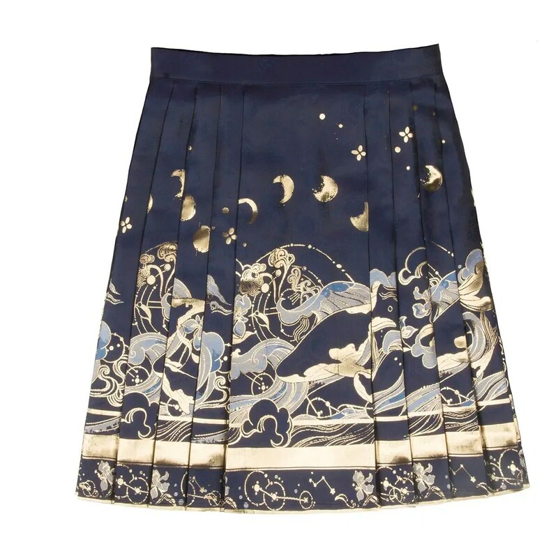 Chinese traditional hanfu clothing vintage JK suit printing folk dance Skirt gold stamping improved hanfu Horse face short skirt