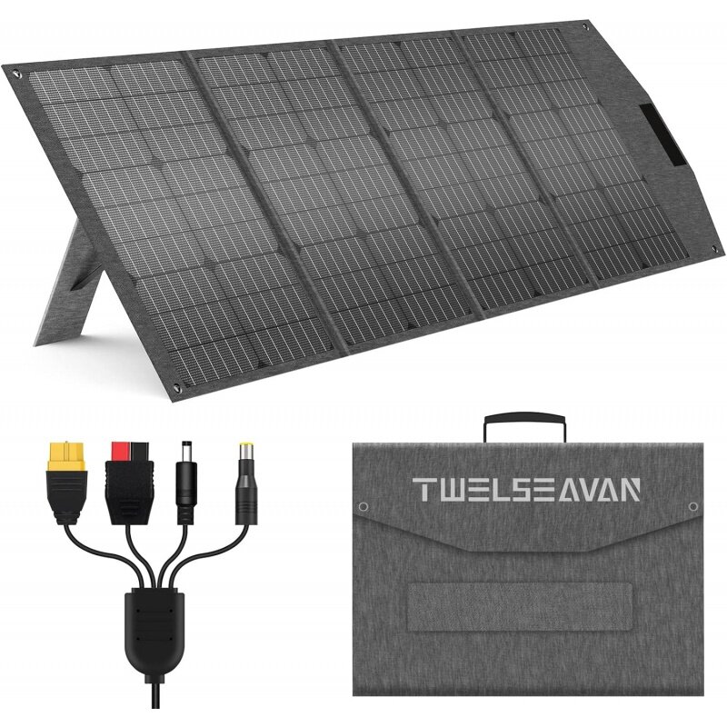 120W Portable Solar Panel for Power Station, 23.5% Efficiency ETFE Foldable Solar Charger with Adjustable Kickstands and QC3.0/P