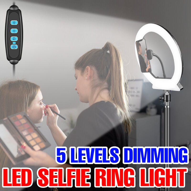 Anel de selfie luz led portátil noite lâmpada foto ringlight pode ser escurecido iluminação fotografia fluxo ao vivo led lâmpada preenchimento tripé suporte