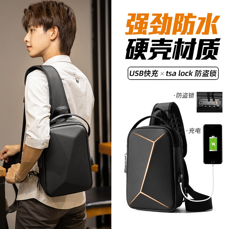 Bolsa de ombro impermeável para homens, bolsa transversal masculina, bolsa de peito antiroubo, viagem curta, carregamento USB, multifunções, luxo, casual