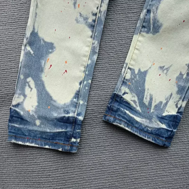 Jeans di marca ROCA viola di alta qualità Trend Wash Top Street Jeans etichetta da uomo pantaloni in Denim Skinny con riparazione nera colorata a basso sollevamento