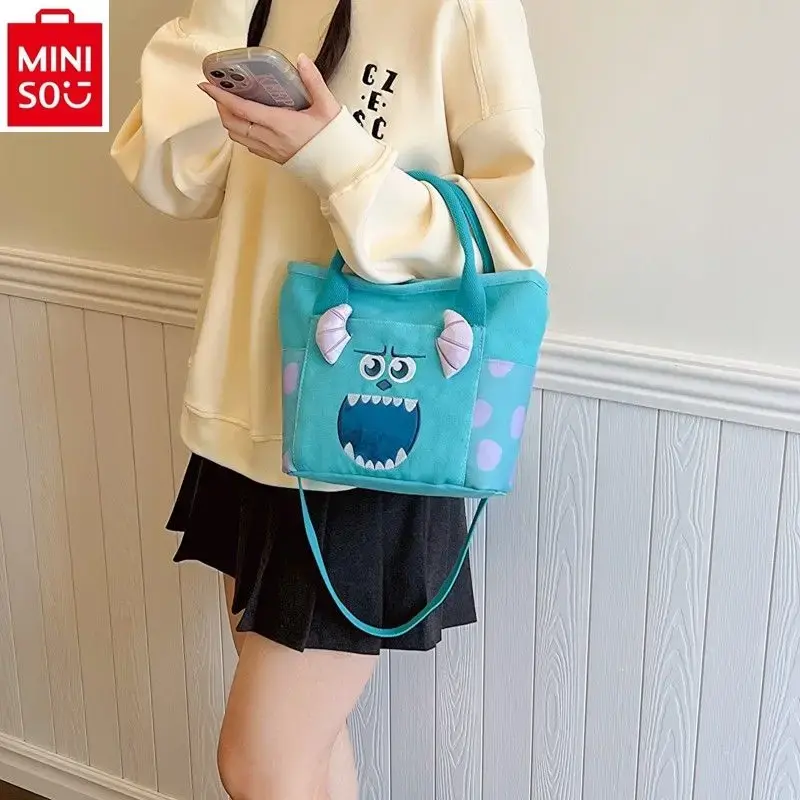 MINISO Disney Fashion Canvas Large Capacity Cute Printed Handbag for Students Sweet and Versatile Storage Crossbody Bag