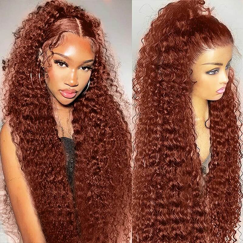 Красновато-коричневый глубокая волна 13x6 HD кружевной передний al парик Remy Предварительно выщипанные Цветные Волнистые Волосы 13x 4 передние парики из человеческих волос для женщин