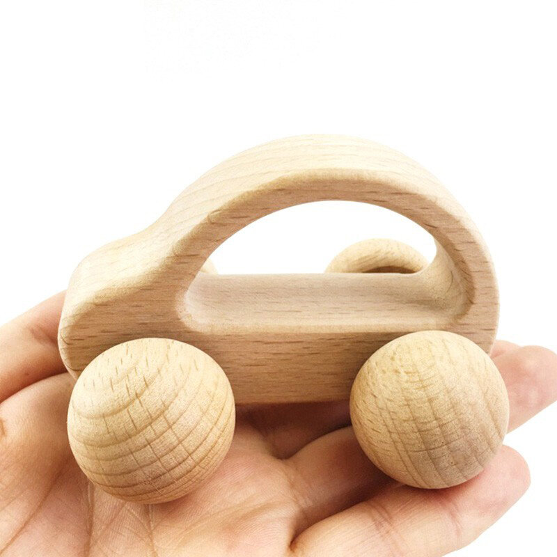 Mainan kayu untuk bayi, Set mainan tumbuh gigi bayi kayu untuk balita, hadiah mainan baru lahir, pengiriman mobil