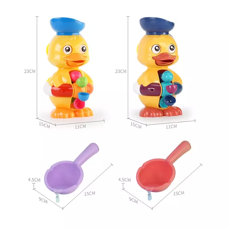 Duck Bathtub Toys for Toddlers 1-4 Years Old with Rotating Water Wheels/Eyes | Bathroom Power Suction Water Spoon Fun Bath Toys