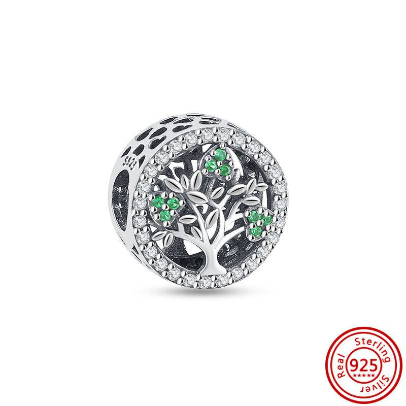 Real 925 Sterling Silver Zircon Beads para Mulheres, Green Frog Tree Pave, Camping Bracelet, Fits Charms Pandora Originais, Presente da jóia DIY