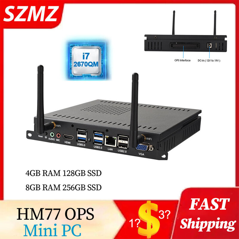 SZMZ-OPS Mini Gaming PC Computer, i3, i5, i7 Processador, suporta Windows 10, DDR3, 8GB de RAM, 256GB SSD, VGA, HD, WiFi, BT, Desktop