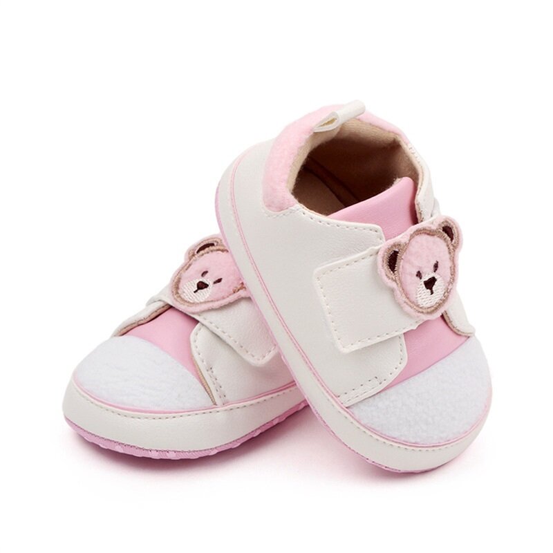 VISgogo 귀여운 만화 곰 머리 패턴 아기 신발, 미끄럼 방지 신발, 사랑스러운 아기 첫 워커, 가정 및 야외용