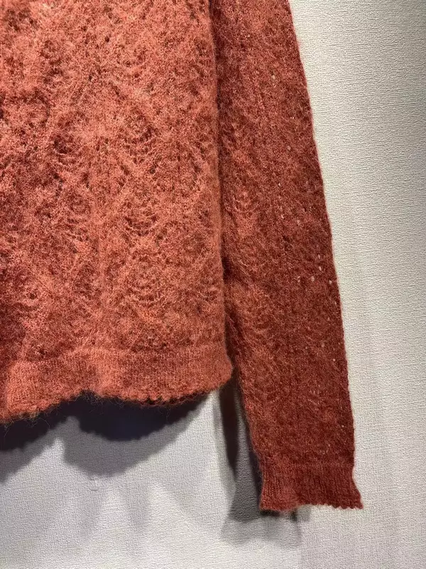 女性のための透かし彫りの編みこみのスウェットシャツ,カジュアルなラウンドネックのニットウェア,秋