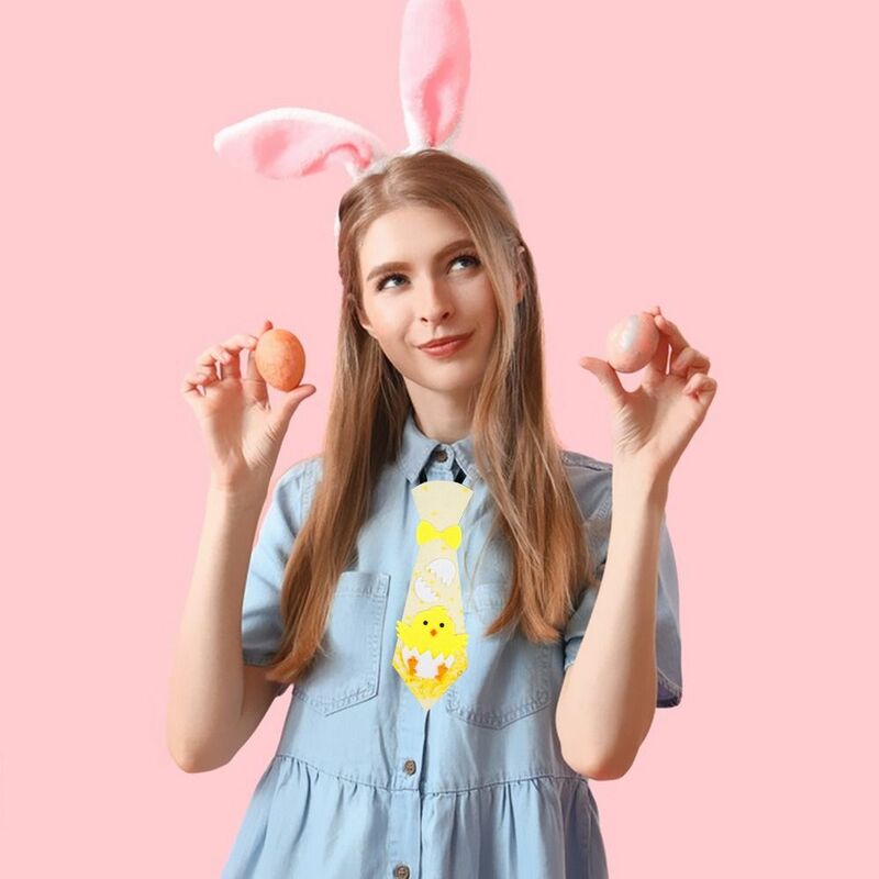 Gravata dos desenhos animados do coelho de páscoa para decoração de festa, padrão ovo, pintainho engraçado, ajustável, brilhante, foto adereços