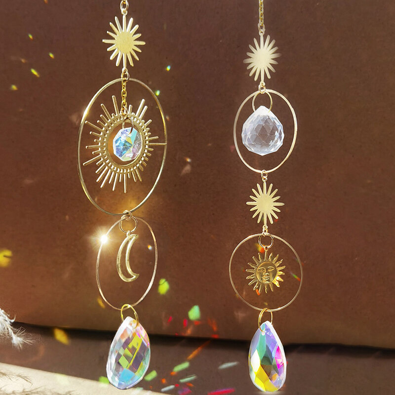 Suncatcher Crystal Sun Moon Crystals Prisma, Rainbow Maker, Luz, Decoração de jardim, Janela suspensa, Ornamento ao ar livre