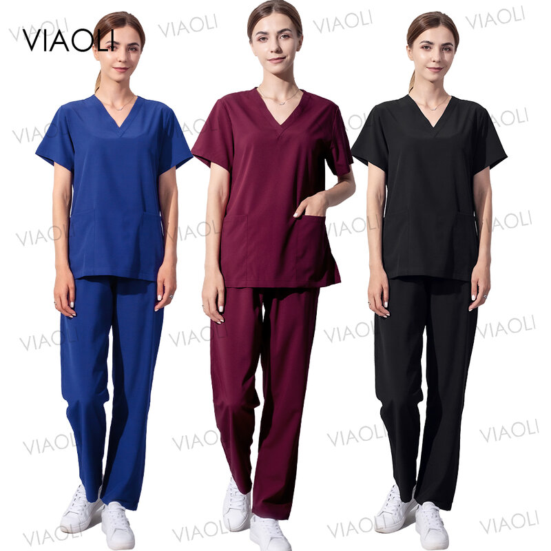 Luźne i wygodne stroje chirurgiczne kobiety mężczyźni szorują zestaw medyczny strój pielęgniarki Salon kosmetyczny odzież robocza kliniczna bluzki + proste spodnie