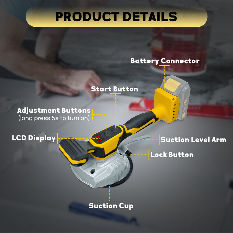 Cordless Tile Vibration Leveling Machine for Dewalt Battery 8 Adjustable Speed & Suction Cup & Digital Display (No Battery)