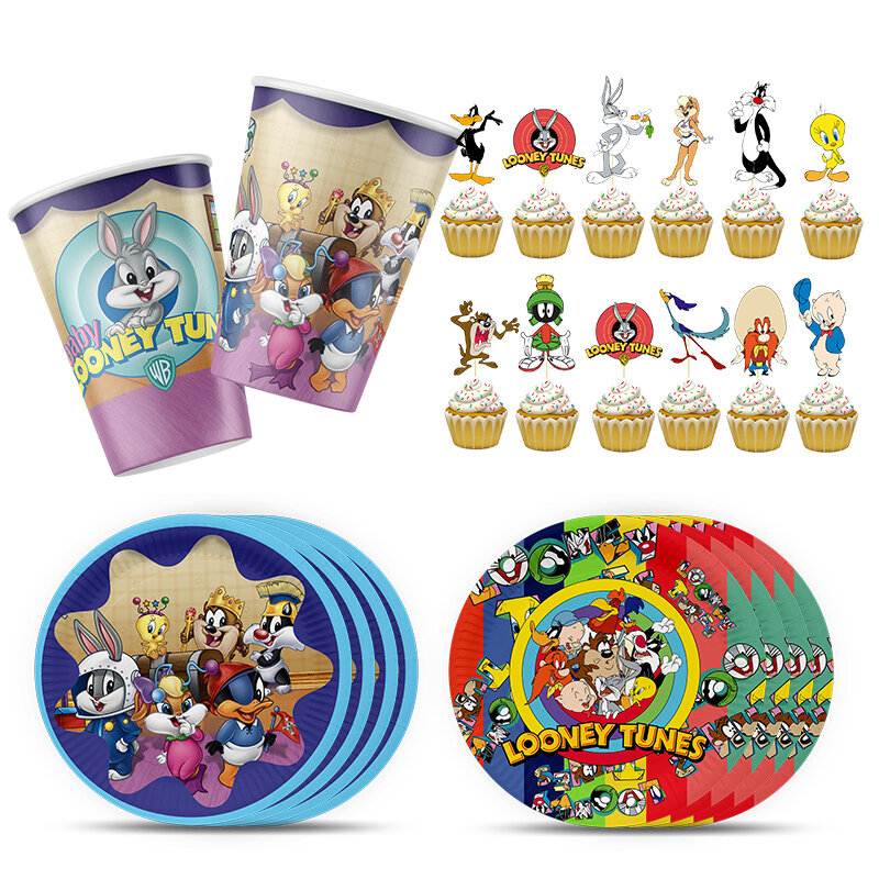 Looney Tunes-vajilla desechable para decoración de Baby Shower, pancarta de pastel en espiral, globo, suministro de fiesta temática para fiesta de cumpleaños