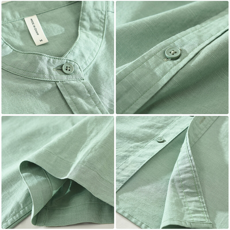 Camisas informales de lino y algodón para hombre, camisa de manga corta a la moda, holgada, con botones, talla grande