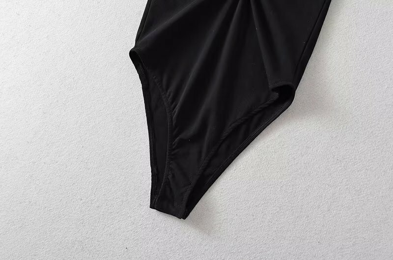Bodysuit plissado preto para mulheres, top slim sexy para senhoras, blogueira de rua murcho britânica