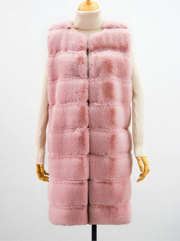 Женское зимнее пальто из искусственного меха 2023, Модный повседневный теплый тонкий длинный меховой жилет без рукавов, зимний пушистый жилет, куртка