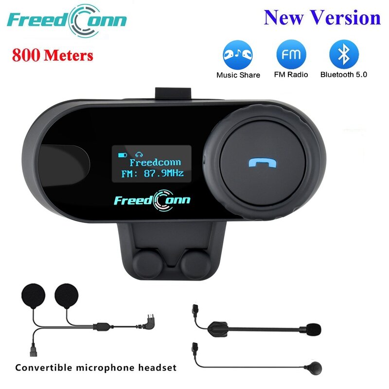 FreedConn TCOM-SC Interphone pour casque de moto Casque sans fil Bluetooth Interphone BT, écran LCD, radio FM, partage de musique