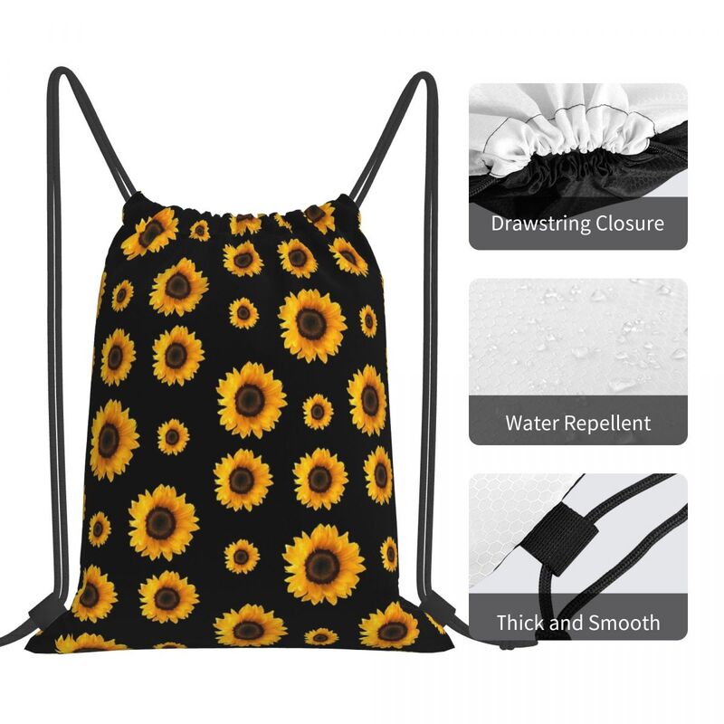 Tas punggung pola bunga matahari portabel tas serut bundel saku serba-serbi tas buku untuk pria wanita siswa