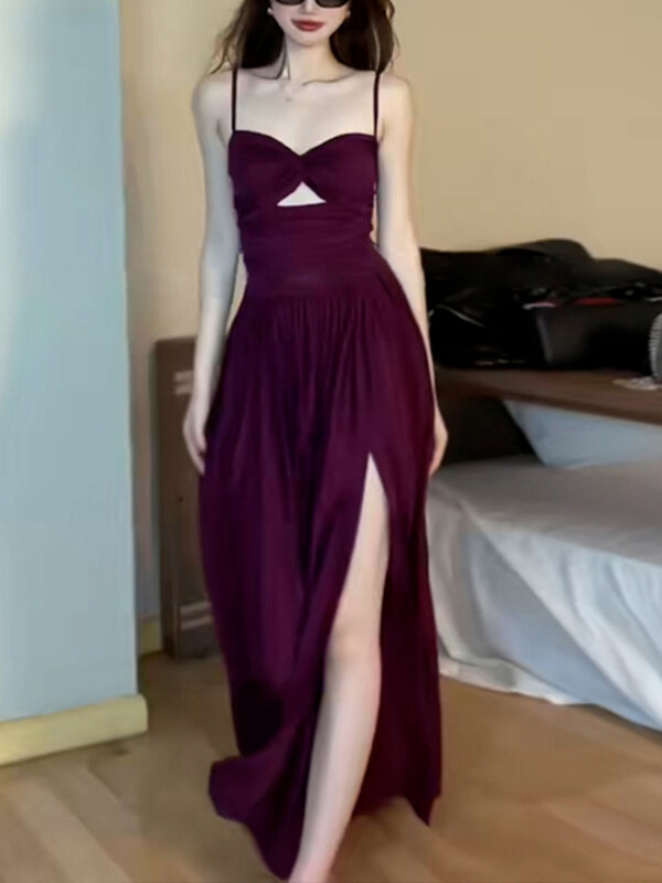 Летнее Новое однотонное приталенное женское платье, милое элегантное женское платье с вырезами, фиолетовые черные модные уличные платья