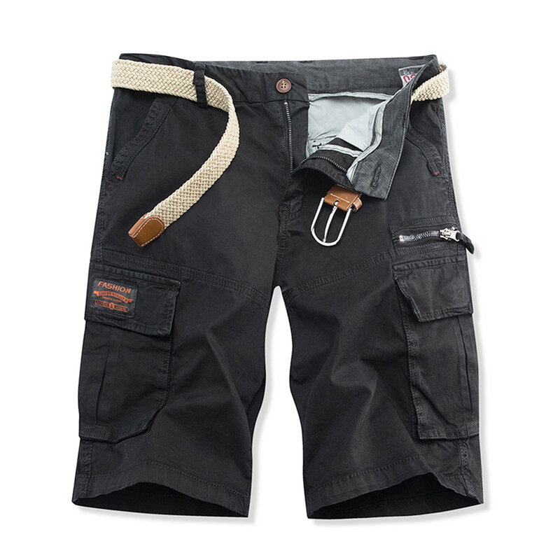 Mens Casual Pockets Shorts Cotton Cargo Work Pant  Plus Size Half Pants Summer Outdoor Multi Pocket Sports Solid Men's Capris