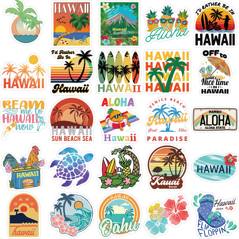 10/25/50pcs Hawaii Beach Surfing Beach Stickers Decals Cartoon Graffiti DIY  Notebook Luggage Wall Decoration PVC Sticker
