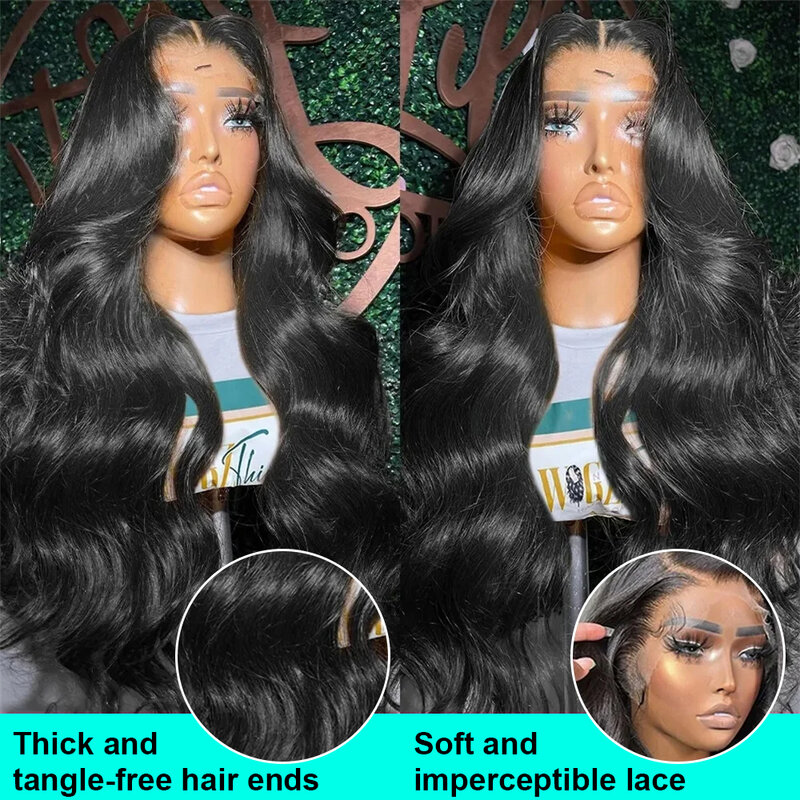 Ketebalan 200% wig Frontal 4x4 Hd gelombang tubuh 13x4 wig rambut manusia renda transparan telah ditanami dengan rambut bayi lembut untuk wanita warna hitam